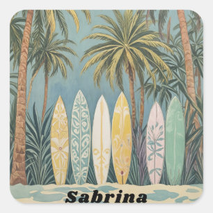 Sticker Carré Surf Up, Style Pastel Personnalisé