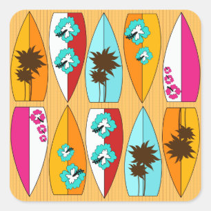 Sticker Carré Surfboards sur le thème de la promenade Summer Bea