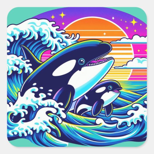 Sticker Carré Surfer sur les vagues (Devant)