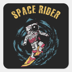 Sticker Carré Surfeur Astronaute Cavalier Spatial Surfeur