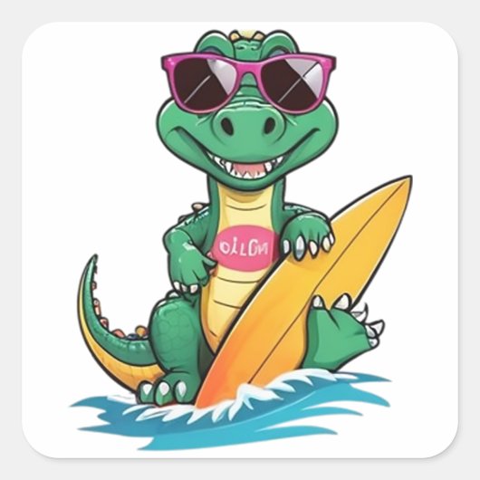 Sticker Carré Surfeur Crocodile (Devant)
