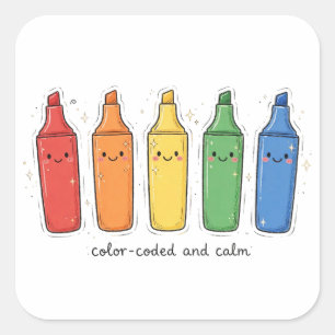 Sticker Carré Surligneur kawaii codé par couleur et calme Autoco