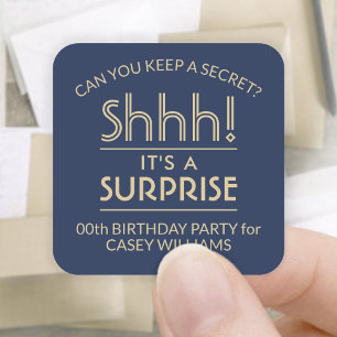 Sticker Carré Surprise fête d'anniversaire Stylo Marine bleu et