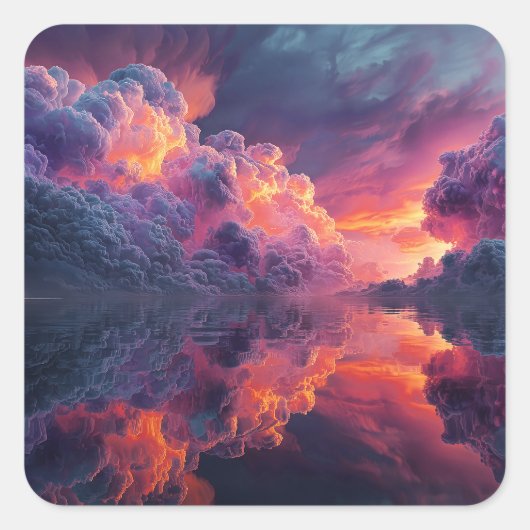 Sticker Carré Surreal Glowing Sunset Clouds Reflected In Water (Devant)