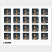 Sticker Carré Surreal Golden Crescent Moon Above Ocean (Feuille)