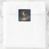 Sticker Carré Surreal Golden Crescent Moon Above Ocean (Sac)