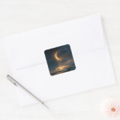 Sticker Carré Surreal Golden Crescent Moon Above Ocean (Enveloppe)