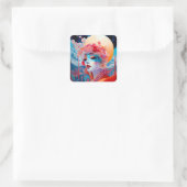 Sticker Carré Surreal Lady Imaginaire Art (Sac)