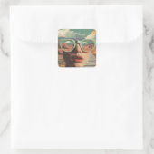 Sticker Carré Surreal Portrait With Glasses Reflecting Desert (Sac)