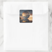 Sticker Carré Surreal Reflective Sphere With Sunset Clouds Over  (Sac)