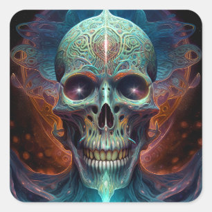 Sticker Carré Surreal Skull Gothique Horror Art