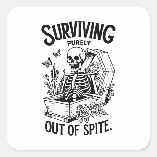 Sticker Carré Survivre Purement Hors De Spite Goth Skeleton (Devant)