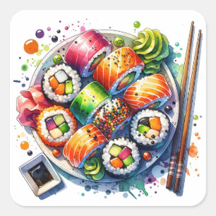 Sticker Carré Sushi Rolls Fun Food