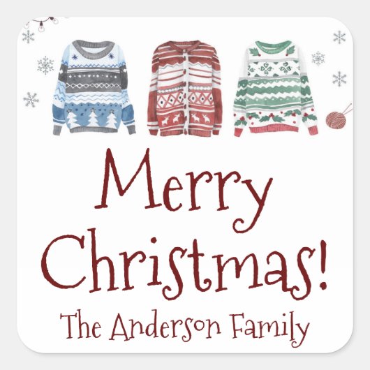 Sticker Carré Sweat moche Joyeux Noël avec nom (Devant)