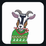 Sticker Carré Sweater de Goat Christmas<br><div class="desc">goat christmas animal goats,  fun cool knitwear knitting,  farm style knite,  head drawing drawing wing,  happy cartoon merry hipster,  retro vintage xmas ,  fashion holiday pattern ,  winter illustrsweater,  goats christmas</div>