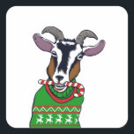 Sticker Carré Sweater de Goat Christmas<br><div class="desc">goat christmas animal goats,  fun cool knitwear knitting,  farm style knite,  head drawing drawing wing,  happy cartoon merry hipster,  retro vintage xmas ,  fashion holiday pattern ,  winter illustrsweater,  goats christmas</div>