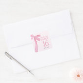 Sticker Carré Sweet 16 Birthday Coquette Pink Bow Personalized  (Enveloppe)