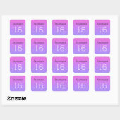 Sticker Carré Sweet 16 Nom Age Ombre Violet Parties scintillant (Feuille)
