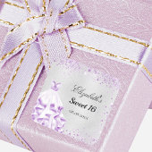 Sticker Carré Sweet 16 parties scintillant violet argent nom de 