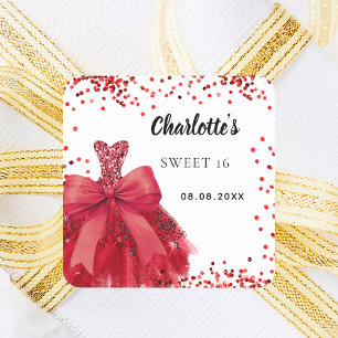 Sticker Carré Sweet 16 robe rouge arc blanc