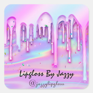Sticker Carré Sweet 16th Pink Blue Drips Holographe Sirène