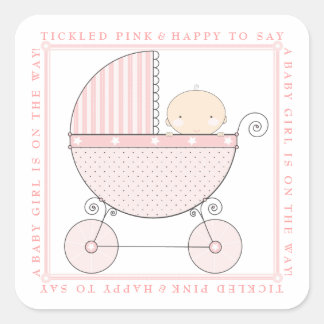 Sticker Carré Sweet Baby Girl Carriage Baby shower en rose