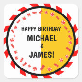 Sticker Carré Sweet Candy Thème Double Anniversaire Célébration (Devant)
