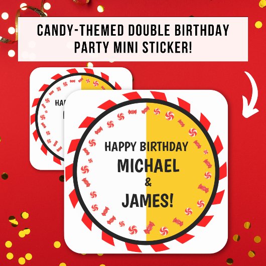 Sticker Carré Sweet Candy Thème Double Anniversaire Célébration