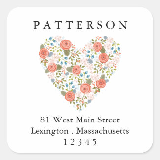 Sticker Carré Sweet Garden Floral Heart Adresse de retour Label