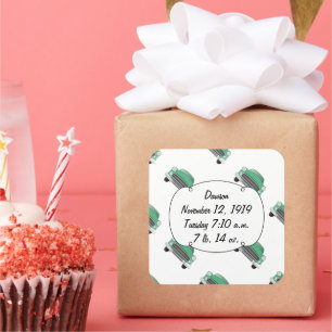 Sticker Carré Sweet Green Retro Voiture Bébé Garçon Cadeaux