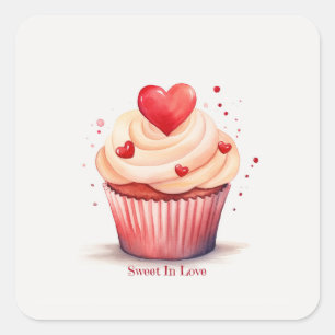 Sticker Carré Sweet In Love Cupcake Carte Saint-Valentin