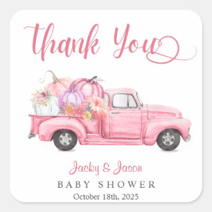 Sticker Carré Sweet Little Citrouille Baby shower fille rose