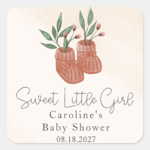 Sticker Carré Sweet Little Girl Boho Baby shower de vêtements