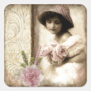 Sticker Carré Sweet Little Vintage Girl