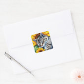 Sticker Carré Sweet Napping Gray Cat and Sunflower (Enveloppe)