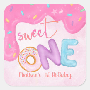 Sticker Carré Sweet One Rose Frosting Girl's premier anniversair