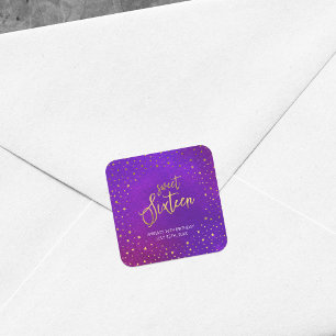 Sticker Carré Sweet sixteen d'aquarelle pourpre étoilé