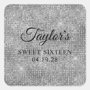 Sticker Carré Sweet sixteen de Parties scintillant Disco Silver 