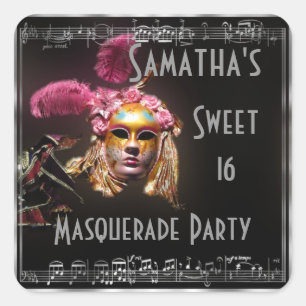 Sticker Carré Sweet sixteen mascarade