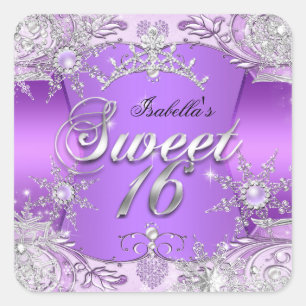 Sticker Carré Sweet sixteen Sweet 16 Flocon de neige violet Tiar