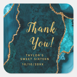 Sticker Carré Sweet sixteen turquoise et Gold Agate Merci