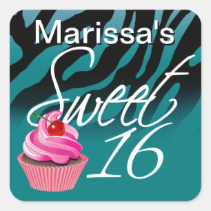 Sticker Carré Sweet sixteen Zebra Cupcake