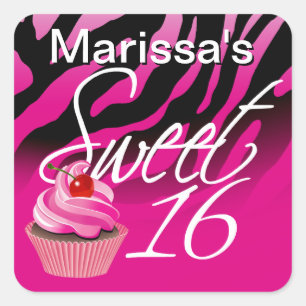Sticker Carré Sweet sixteen Zebra Cupcake