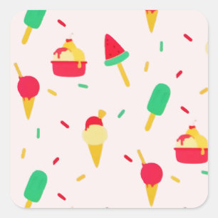 Sticker Carré Sweet Summer Fun Rainbow Ice Cream Sprinkings
