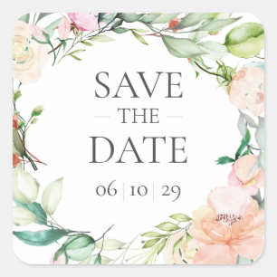 Sticker Carré Sweet Summer Roses Garland Enregistrer la date