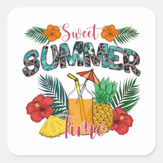 Sticker Carré Sweet Summer Time Beach | Île tropicale (Devant)