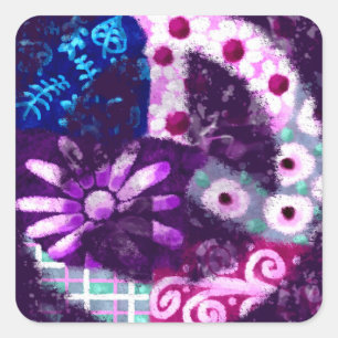 Sticker Carré Symbole Abstrait de paix lunaire Floral violet ros