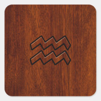 Symbole Aquarius Zodiac Style acajou