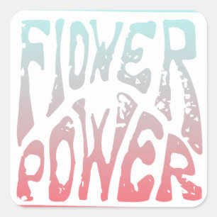 Sticker Carré SYMBOLE D'ALIMENTATION FLEURIE Bleu et Rose