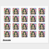 Sticker Carré SYMBOLE DE PÂTE DE FEMME HAUTE-FILLE Psychédélique (Feuille)